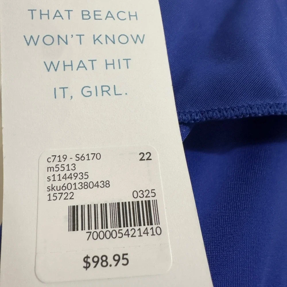 $98 New‎ Cacique Women Royal Blue Ruffle Sleeve Swim Dress One Piece Size 22